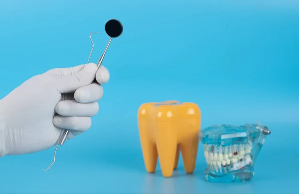 Dentysta Trzyma Zamontowane Lusterko Aby Pokazać Pacjentowi Badanie Stomatologiczne — Zdjęcie stockowe
