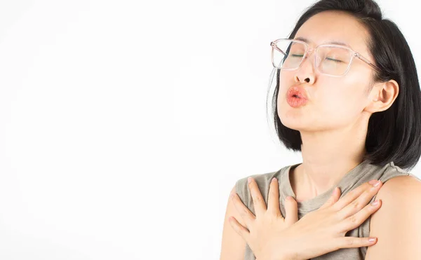 Cute Asian Woman Short Black Hair White Teeth Big Eyeglasses — Stock Photo, Image