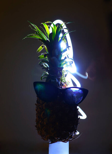Веселый диско ананас в неоновом свете
