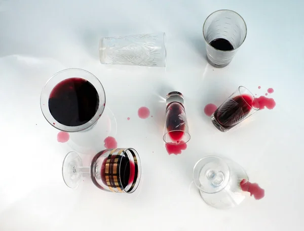 Some Glasses Spilled Wine — Stock Photo, Image