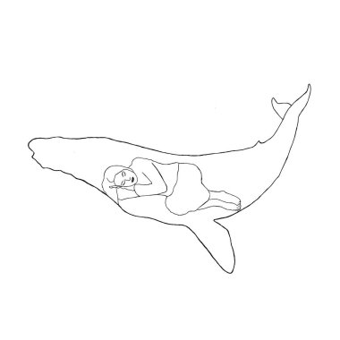 Bir kız balinanın içinde uyuyor.