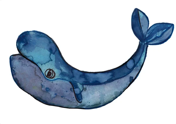 Aquarel Illustratie Van Een Blauwe Walvis — Stockfoto
