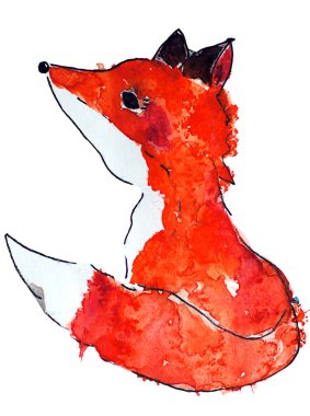 Tilki yavrusu yan oturuyor.