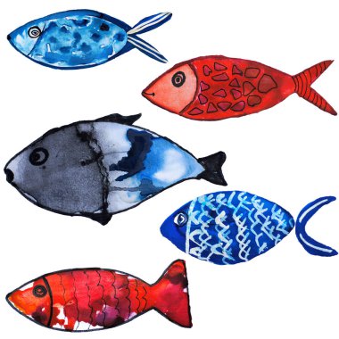Balıklar dikişsiz suluboya seti