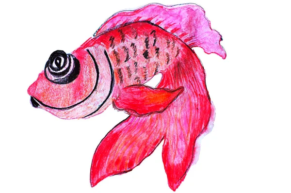Ein Rosa Aquarell Cartoon Goldfisch — Stockfoto
