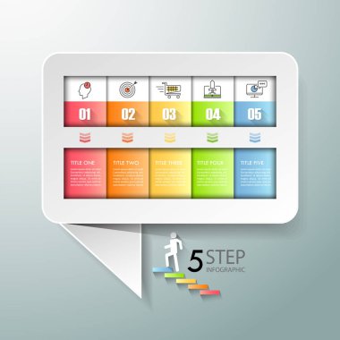 Konuşma metin kutusu Infographic 5 seçenekleri, iş kavramı Infographic şablonu kullanılabilir iş akışı düzeni, diyagram, numarası seçenekleri, adımlar projesi için.