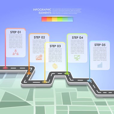 Yol yol Infographic Şablon 5 seçenekleri. iş akışı düzeni, diyagram, numarası seçenekleri, zaman çizelgesi ve adımları işlemi için kullanılabilir
