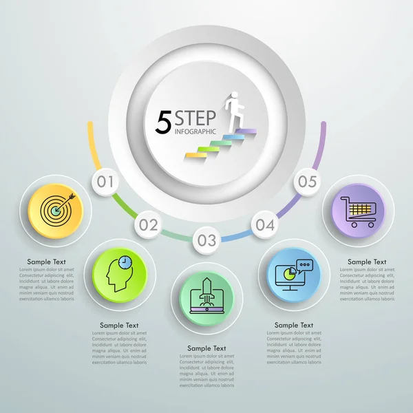 İş kavramı Infographic Şablon 5 adımlar,-ebilmek var olmak kullanılmış için iş akışı, düzen, adımları, numarası seçenekleri, proje zaman çizelgesi veya kilometre taşları.