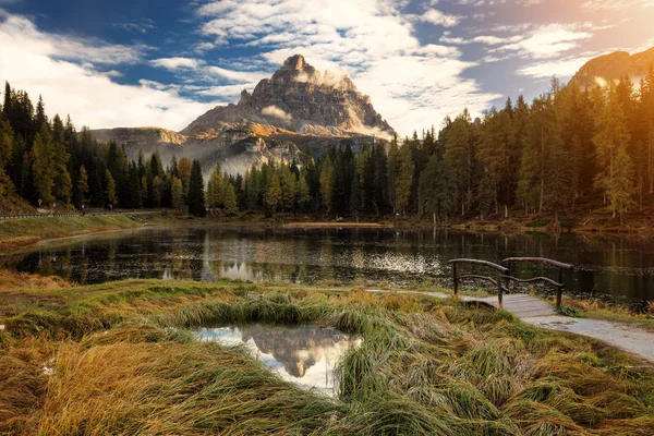 Icónica Vista Del Famoso Tre Cime Lavaredo Drei Zinnen Desde — Foto de Stock