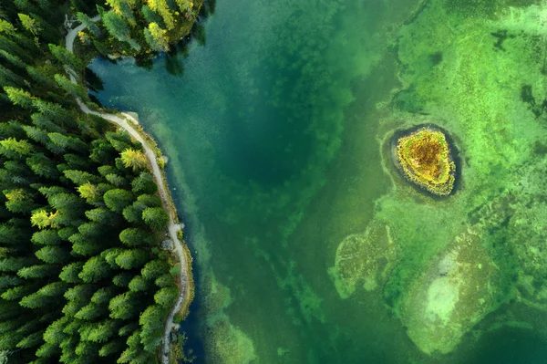 Озеро Мисурина Сверху Вид Воздуха Кристально Чистую Воду — стоковое фото