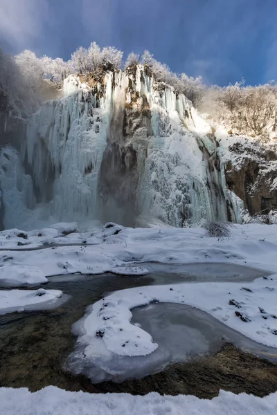 Frusna Vattenfall Plitvice Lakes Vintern Kroatien Europa — Stockfoto
