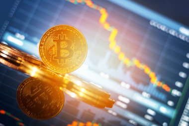 Bitcoin altın madeni para ve Döviz grafiği içinde belgili tanımlık geçmiş Pazar kazasında gösterilen