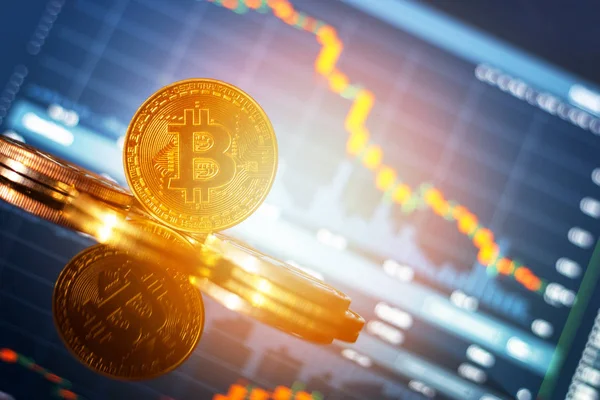 Bitcoin altın madeni para ve Döviz grafiği içinde belgili tanımlık geçmiş Pazar kazasında gösterilen