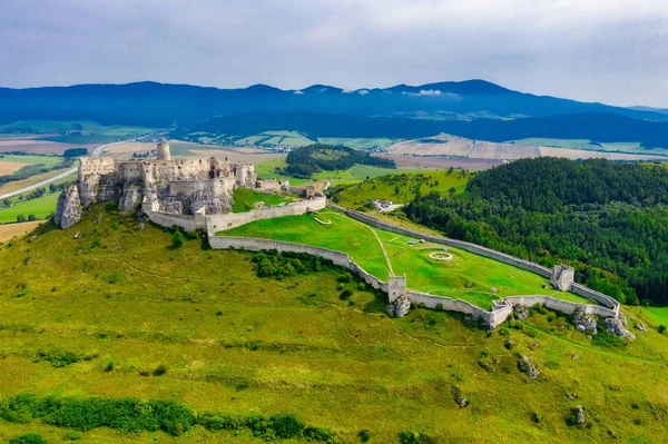 Spiss zamek widok z lotu ptaka z Drone, dziedzictwo UNESCO, największy mnie Obrazy Stockowe bez tantiem