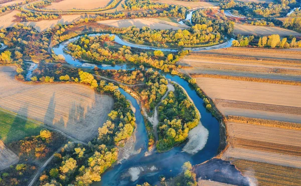 Aerial view of river shape during autumn — Stock Photo, Image