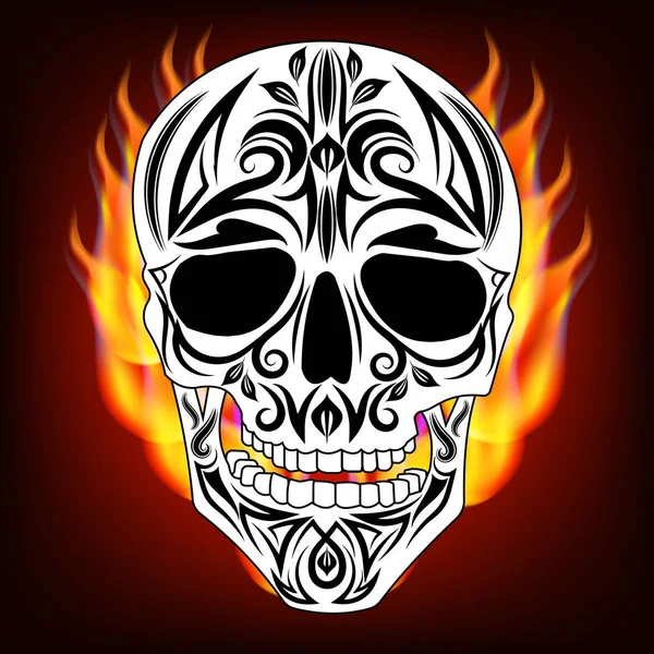 Calavera Blanca Con Adorno Abstracto Negro Ilustración Del Vector Fondo — Vector de stock