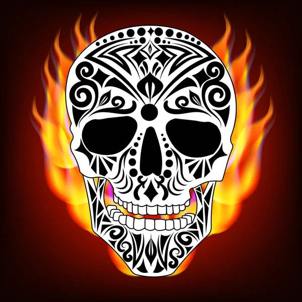 Calavera Blanca Con Adorno Abstracto Negro Ilustración Del Vector Fondo — Vector de stock