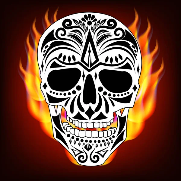 Calavera Blanca Con Adorno Abstracto Negro Ilustración Del Vector Fondo — Vector de stock