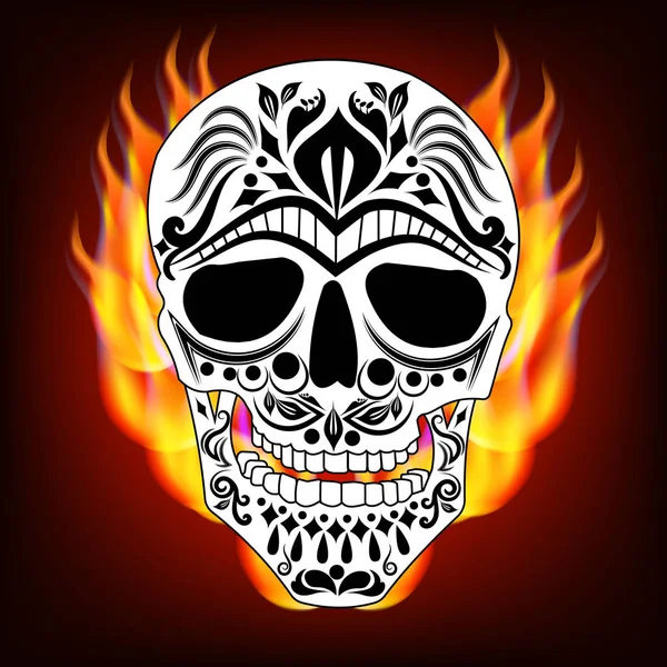 Calavera Blanca Con Adorno Abstracto Negro Ilustración Del Vector Fondo — Vector de stock