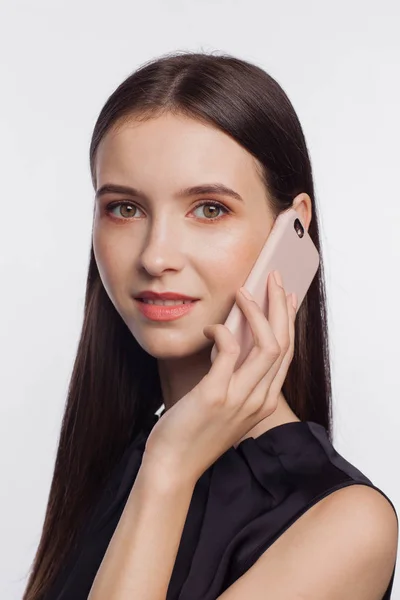 Portrait Beautiful Woman Talking Phone — Stock Photo, Image