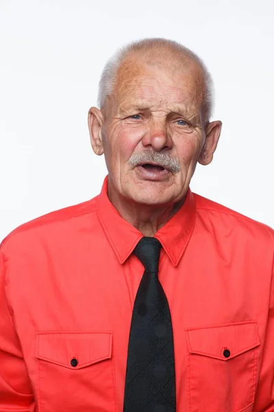 Expresión Hombre Mayor Sobre Fondo Blanco Camisa Corbata —  Fotos de Stock