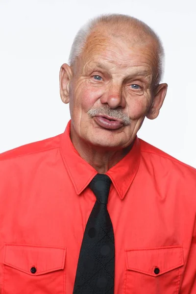 Gesichtsausdruck Älterer Herr Über Weißem Hintergrund Hemd Und Krawatte — Stockfoto