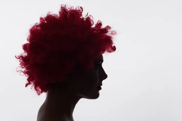 Silhouet van een vrouw in een rood krullend pruik — Stockfoto