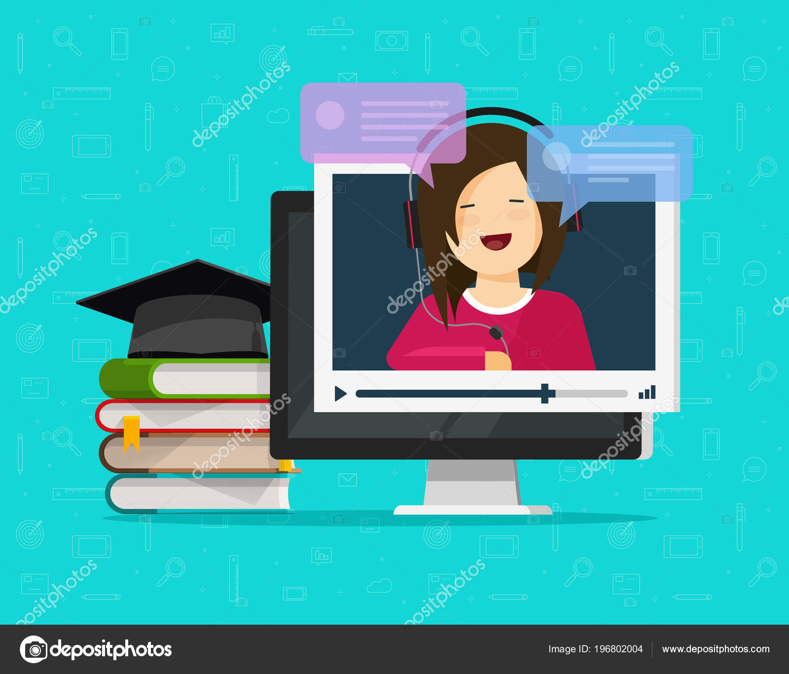 Webinar vector illustration, flat cartoon computer watching video online internet training, education on desktop pc, learning or study concept, video call chat or on-line digital tutorial clipart Stock Vector Image by ©vladwel # Webinar vector illustration, flat cartoon computer watching video online internet training, education on desktop pc, learning or study concept, video call chat or on-line digital tutorial clipart Stock Vector Image by ©vladwel #