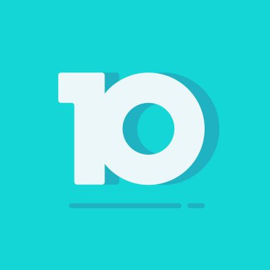 10 numara vektör simgesi, izole, basit beyaz on metin simgesini düz çizgi film tarzı clipart