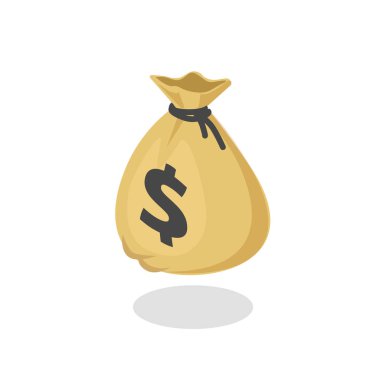 Para çantası vektör simgesi, 3d izometrik paran karikatür resimde siyah ipli ve dolar üzerinde beyaz arka plan clipart izole işareti ile