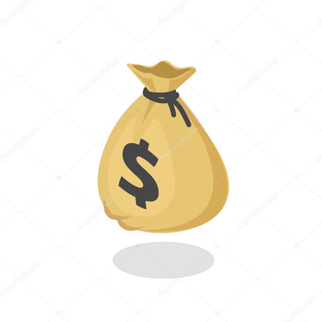 Money bag vector icon, 3d isometric moneybag cartoon illustration with black drawstring and dollar sign isolated on white background clipart