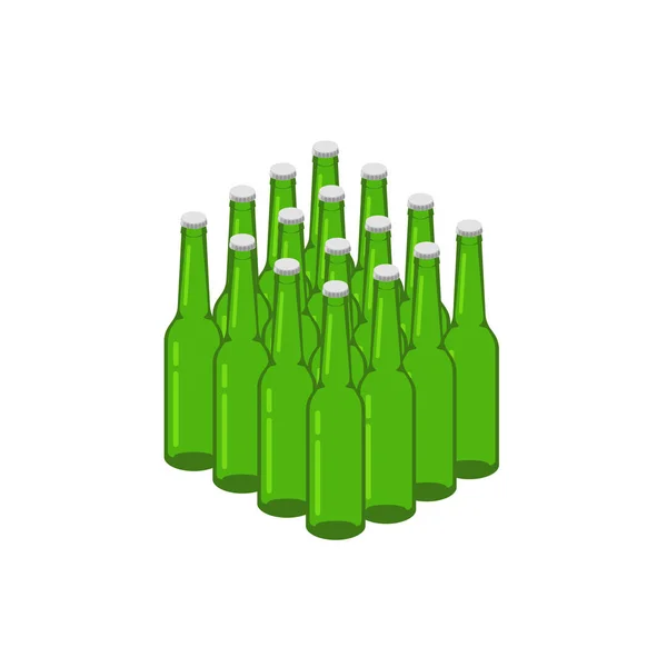 Bira şişe yığını vektör çizim, 3d izometrik çok sayıda şişe grup clipart — Stok Vektör