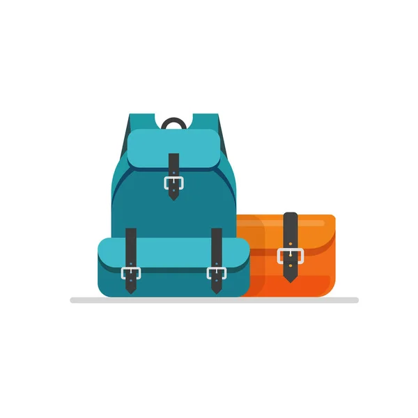 Ilustración vectorial de equipaje aislado, equipaje de viaje plano de dibujos animados, bolso o bolso y mochila listos para el viaje clipart — Vector de stock