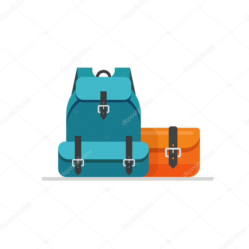 Luggage isolated vector illustration, flat cartoon travel baggage, bag or handbag and backpack ready for trip clipart