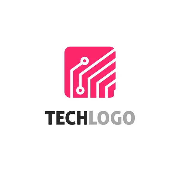 Tech λογότυπο διανυσματικά εικονογράφηση, κόκκινο χρώμα τεχνολογία λογότυπο με κύκλωμα ή ηλεκτρονικός πίνακας σύμβολο clipart — Διανυσματικό Αρχείο