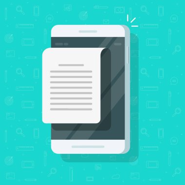 Cep telefonu belge bildirim vektör, düz smartphone ekran, kavram online doktor ileti, e-posta mektup okuma, elektronik yazışma sayfa veya dosyanın açık metin belgesi ile
