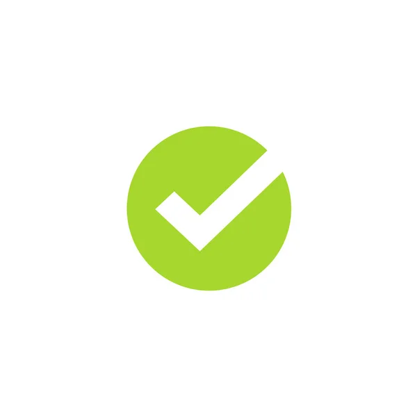 Markera ikonen vektor symbol, grön bock isolerad på vit bakgrund, kollade ikonen eller välja rätt logga i rund form, kontrollera mark eller kryssrutan piktogram clipart — Stock vektor