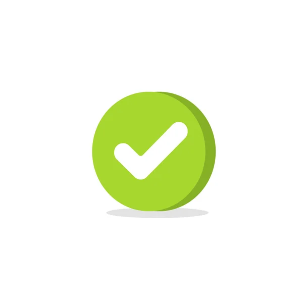 Marque o símbolo do vetor do ícone, marca de seleção 3d verde dos desenhos animados isolada no branco, ícone verificado ou sinal de escolha correto na forma redonda, marca de seleção ou clipart do pictograma da caixa de seleção — Vetor de Stock