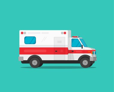 Ambulans acil araba vektör çizim, düz çizgi film tıbbi araç otomatik küçük resim izole.