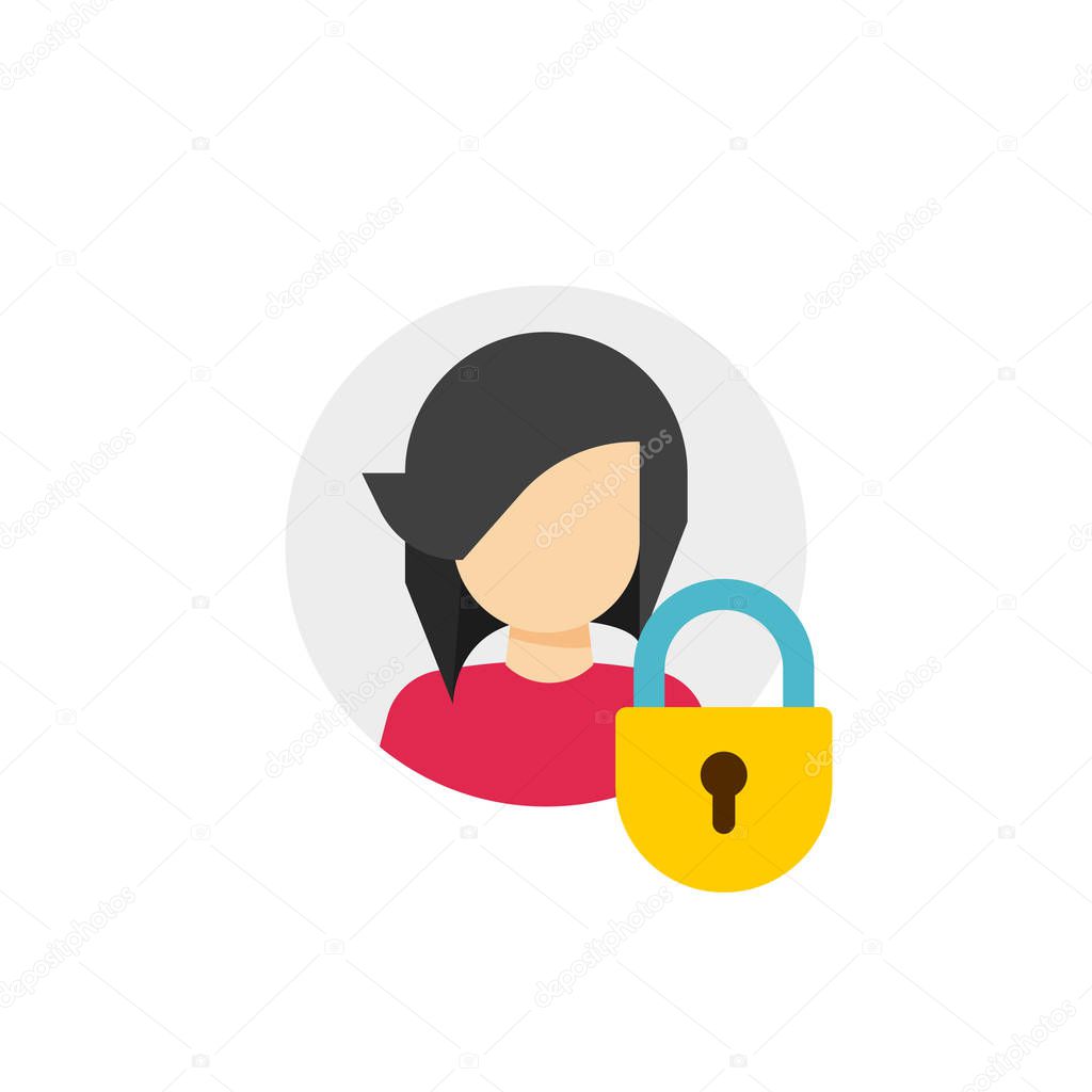 Cuenta personal: protección privada o icono de vector bloqueado, perfil  plano de persona de dibujos animados