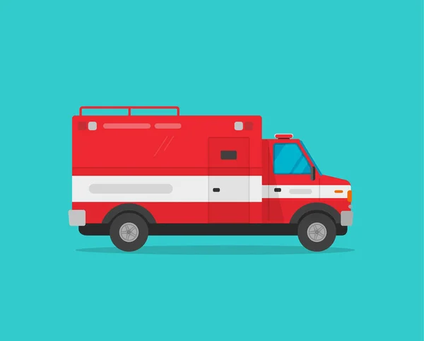 Ilustração do vetor do caminhão de bombeiros, veículo de emergência de caminhão de bombeiros de desenhos animados plano isolado na clipart de fundo de cor azul — Vetor de Stock