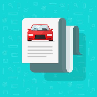 Araba belge metnini illüstrasyon, düz çizgi film otomobil kağıt sayfa veri ya da açıklama, fikir ile vektör veya geçmiş clipart otomatik