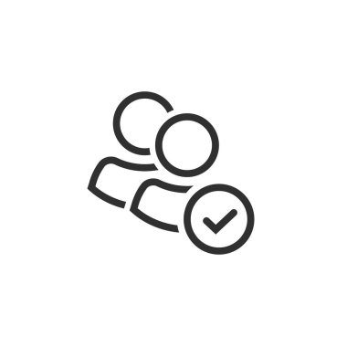 Kullanıcı grubu simge vektör, hat sanatı anahat kişi siluet onay işareti ile takım veya kene sembolü izole, ortaklık ya da takım çalışması, insanlar üyelik işareti clipart fikir