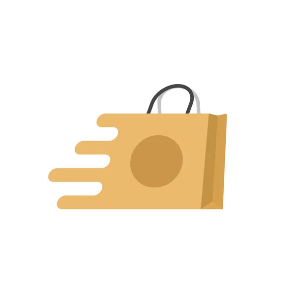 Saco de compras logotipo vetor rápido, desenho animado plano ícone saco de papel rápido isolado, conceito de entrega rápida ou clipart de transporte —  Vetores de Stock