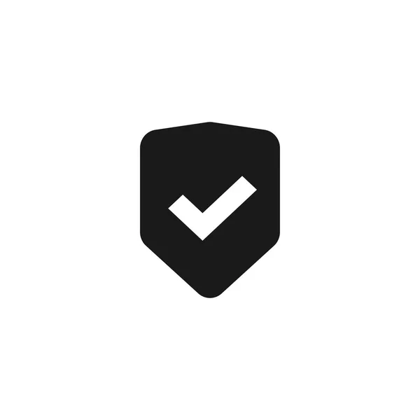 Schild-Symbol-Vektor isoliert, flaches schwarz-weißes Sicherheitssymbol mit Häkchen, Garantie oder Schutzschild, Privatsphäre oder sicheres Piktogrammbild — Stockvektor