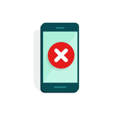 Smartphone ile hata uyarı vektör çizim, düz hareket eden telefon ve uyarı simgesi, alarm veya dikkat ileti bildirim, dikkat veya kırık cep telefonu, yasak veya erişim engellendi izole