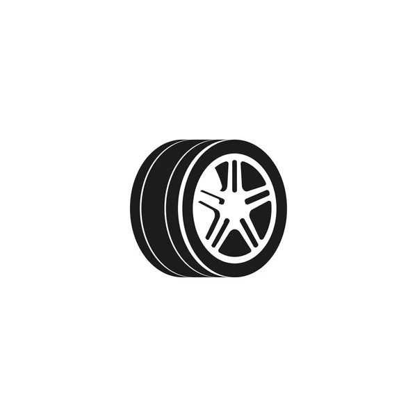 İzole beyaz arka plan, lastik simgesi, siyah ve beyaz lastik logo öğe, basit düz araba tekerlek lastiği ve disk simgesi olan tekerlekli araba vektör simgesi — Stok Vektör