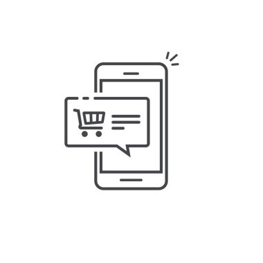 Hareket eden telefon bildirim vektör simgesi, cep telefonu bas ileti simgesi, smartphone ecommece kabarcık konuşma hattı anahat izole sanat sembol clipart
