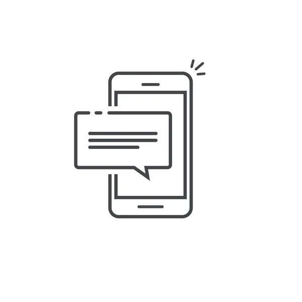 Handy-Chat-Benachrichtigungsvektorsymbol isolierte Linienkontur, Smartphone-Sprechblase Piktogramm, Konzept des Online-Gesprächs, Handy-Benachrichtigung SMS, Gespräch, Dialogsymbol — Stockvektor