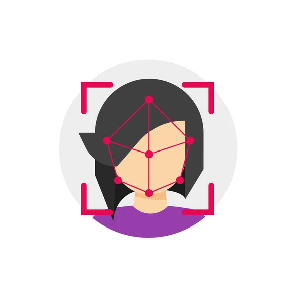 Icono de vector de reconocimiento de identificación facial, símbolo de tecnología de identificación de escaneo facial de dibujos animados planos, concepto de señal de verificación de seguridad clipart aislado — Vector de stock